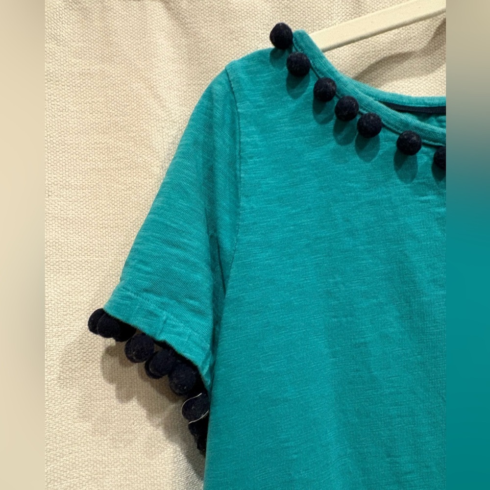 Boden 100% cotton blue dress with whimsical pom pom trim
